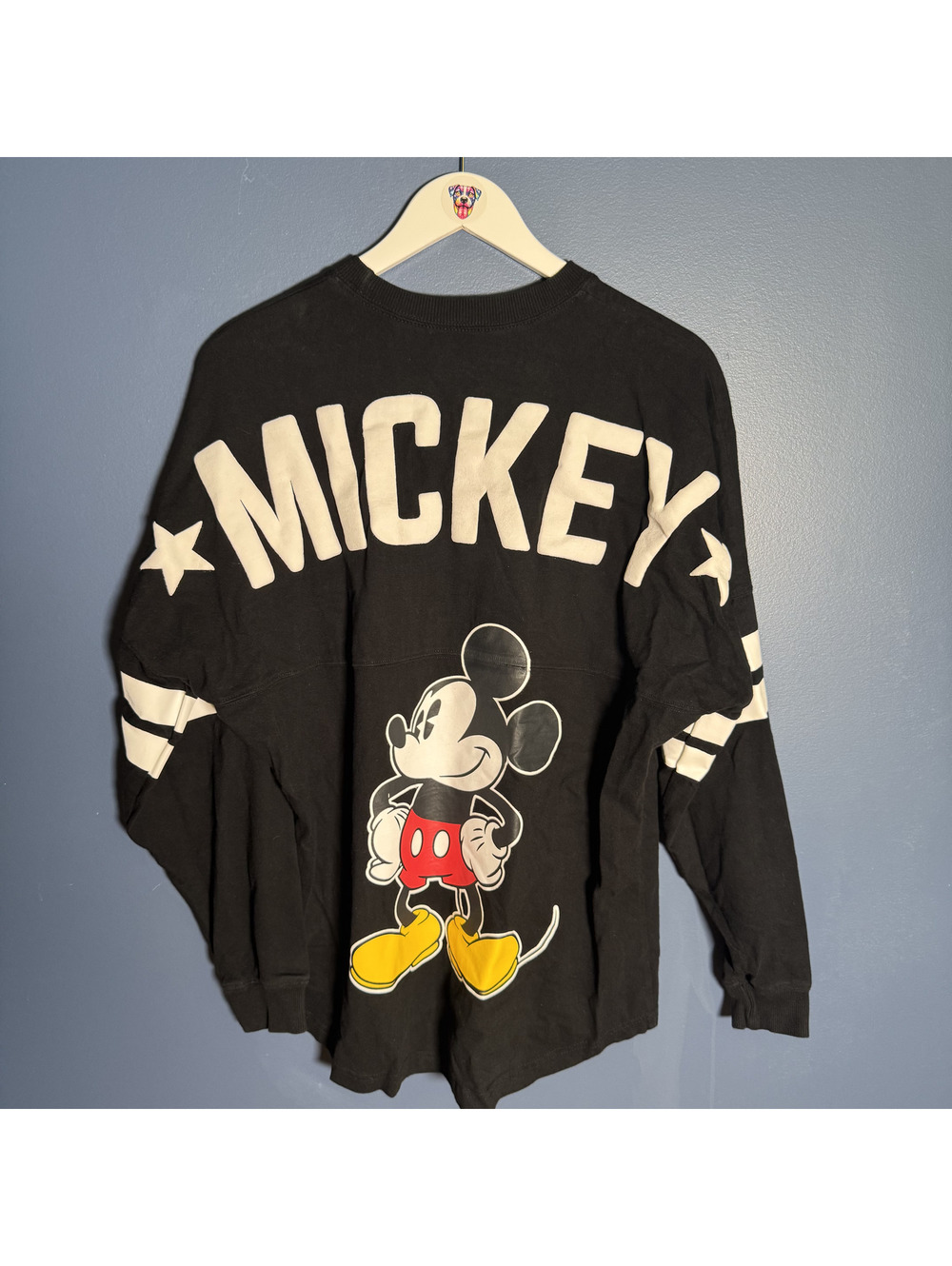Disney Mickey Mouse Women’s Small Black Varsity Jersey Long Sleeve Graphic Shirt
